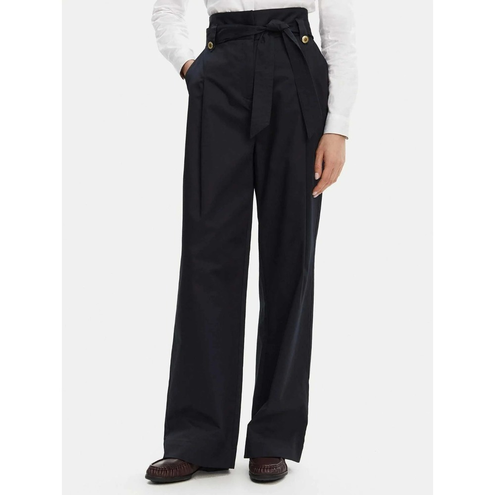 Barbour Elsie Belted Pleated Trousers in Dark Navy